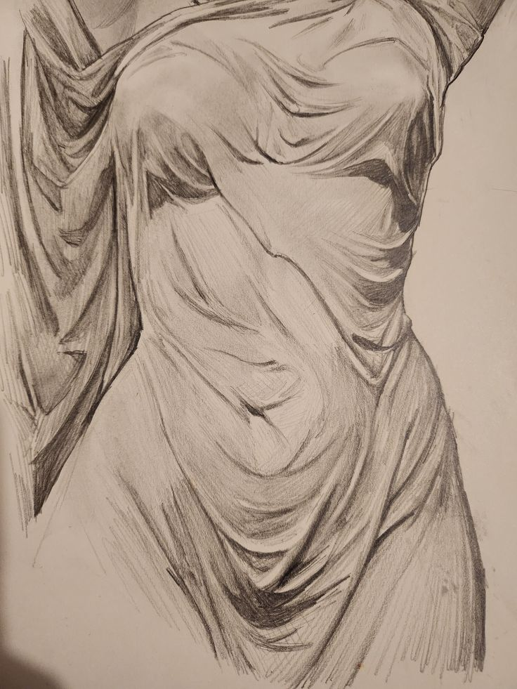 Pencil study of drapery falling across the human form.